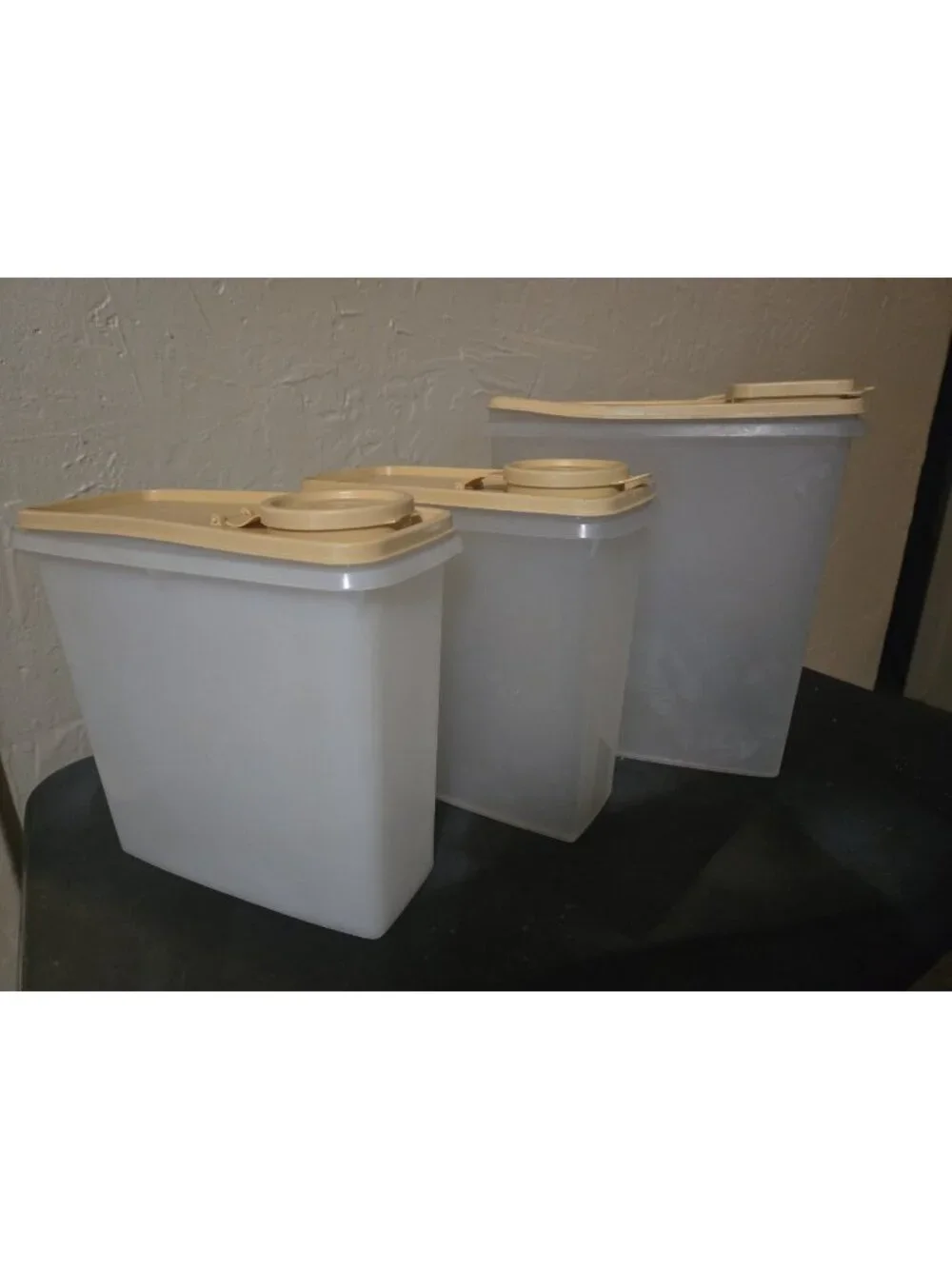 One Tupperware Cereal Canister 469-15 & Two Jr Cereal 499-3 All W/ Pour Lids